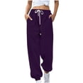 thumbnail image 2 of Timegard Lounge Pants for Women Elastic Waist Drawstring Solid Color Casual Running Trousers Pockets, 2 of 8