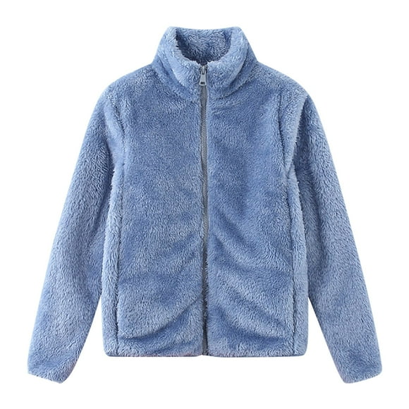 lcziwo Flash Deals Today Womens Polar Fleece Lined Sherpa Coats Full Zip up Stand Collar Jacket Solid Color Winter Warm Long Sleeve Thick Sweatshirt with Pocket 2024 Sky Blue,XXL