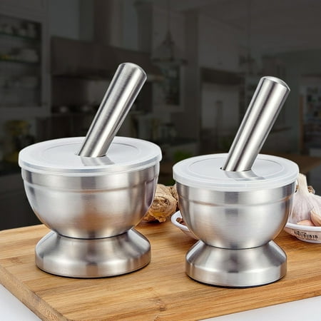 

Stainless Steel Mortar and Pestle Dishwasher Safe Anti Slip Base & Comfy Grip for Grinding Crushing Herbs - Split Small