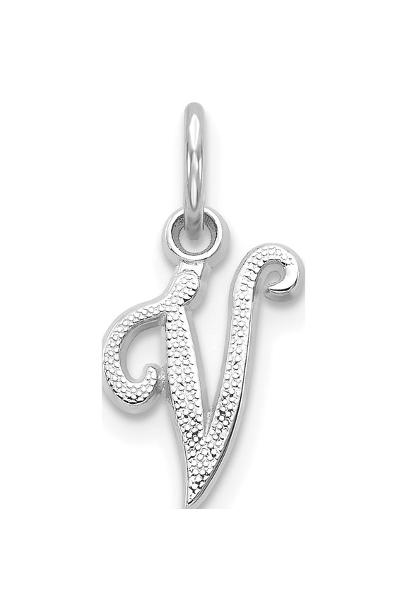 10K White Gold Small Script Initial V Charm