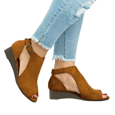 

Wozhidaose Wedge Sandals for Women Womens Sandals Summer Open Toe Wedges Comfortable Soft Bottom Breathable Buckle Strap Shoes Sandals Platform Sandals