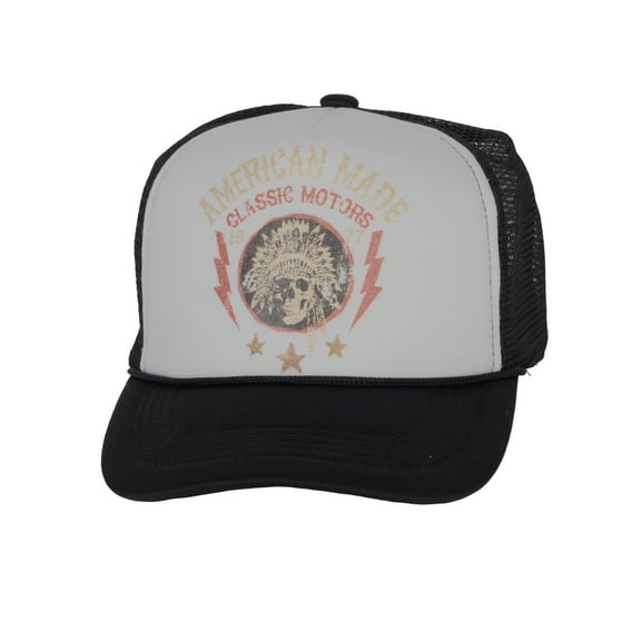 Men's Vintage American Made Classic Motors Hat Snapback Trucker Baseball Hat, Black/White
