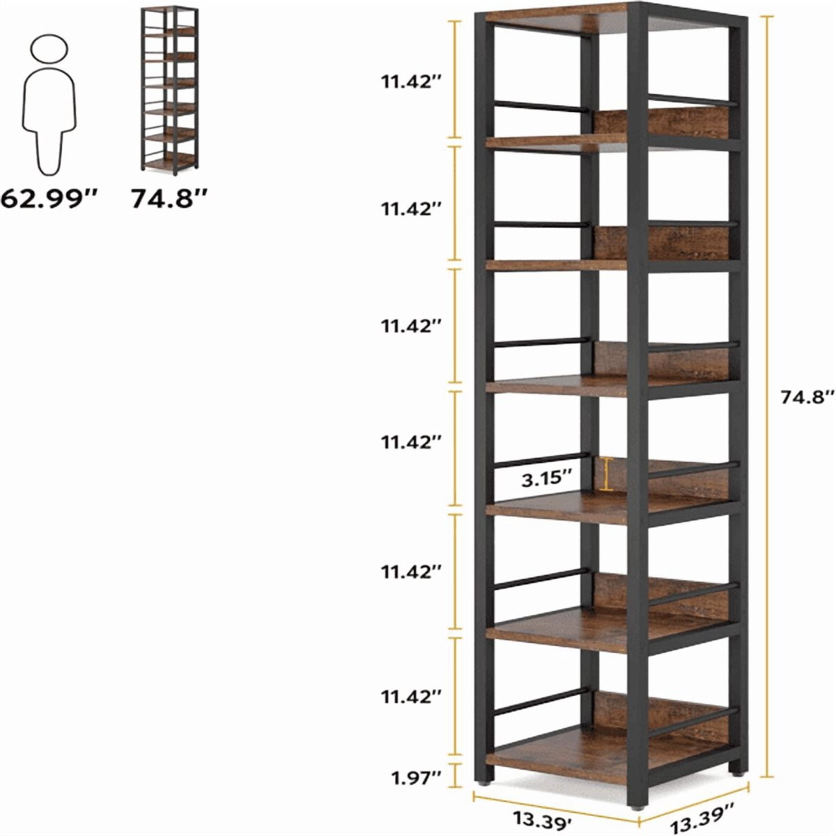 6-Tier Corner Bookshelf, Space-Saving Storage Rack with Fences, Solid Particleboard & Metal Frame, Multipurpose for Living Room, Kitchen, Bathroom
