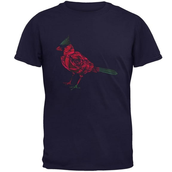 Spring Flower Cardinal Bird Roses Mens T Shirt Navy LG
