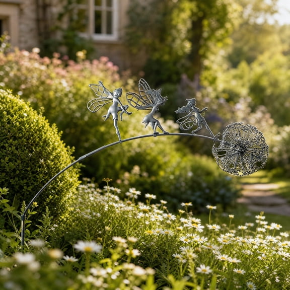 24in 3 Dancing Fairies Metal Garden Stake Iron Sculpture Waterproof Outdoor Yard Art For Garden Flower Bed Decor