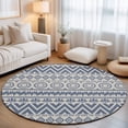 thumbnail image 3 of Round Area Rug 4ft Blue Boho Diamonds Floor Carpets Indoor Floor Area Mat Stain-Proof Mat Circle Rugs for Living Room Dining Room Kitchen Bedroom, Bohemian Tribal Zigzags Circles Sofa Throw Carpet, 3 of 9