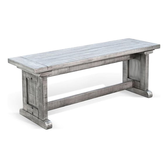 Benjara Bench- 48" Wide Farmhouse Plank Style Seat- Gray Pedestal Base