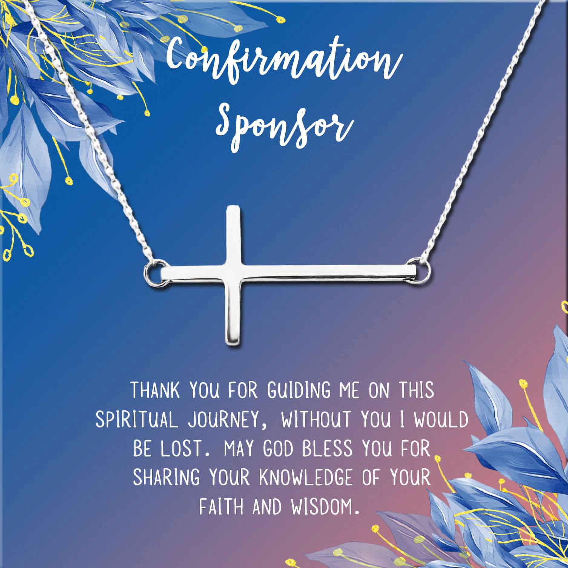 Anavia Confirmation Sponsor Gift for Women, Gifts for Sponsors, Baptism Gift, Goddaughter Gift, Thank you Religious Sponsor Gifts Card Necklace-[Silver Cross, Blue-Orange Gift Card]