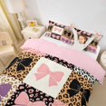 thumbnail image 2 of spefrowx Cute Fashion Leopard Print Bow Bedding for Kids, Vintage Patchwork Duvet Cover Full, Pink Reversible, 3pcs, 1 Duvet Cover and 2 Pillowcases, 2 of 6