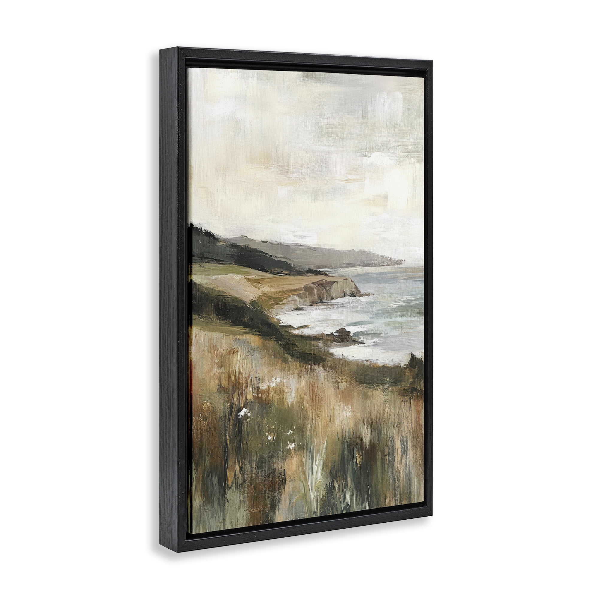 Stupell Industries Northern Coast Seaside Landscape Black Framed Floater Canvas Wall Art, design by Petal Prints Design