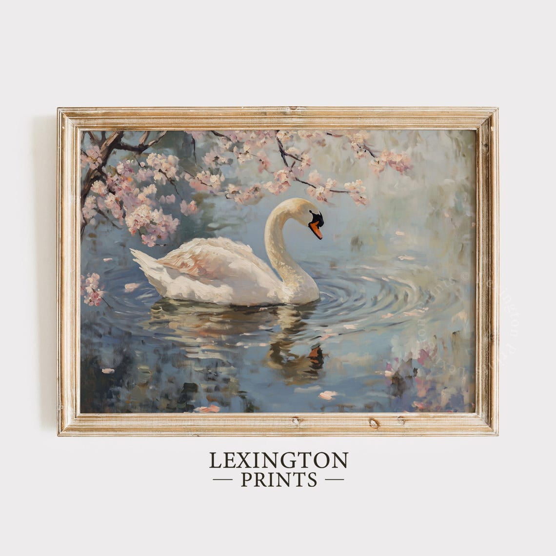 Cherry Blossom Swan Spring Vintage Wall Art Print, Elegant Nature Decor Unframed Paper Print