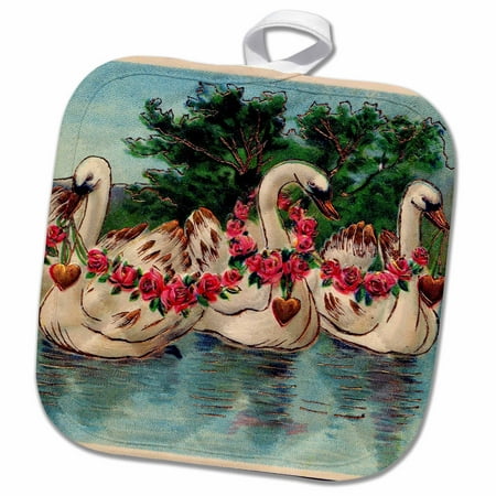 

3dRose Swans and Flowers - Pot Holder 8 by 8-inch