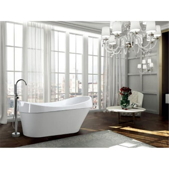 69 in. Freestanding Soaking Bathtub, Glossy White