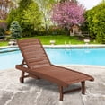 thumbnail image 2 of Outsunny Wooden Outdoor Lounge Chair, Adjustable Patio Outdoor Chaise Recliner Garden Furniture, Tanning Chair with Pull-out Tray and 2 Wheels, Brown, 2 of 10