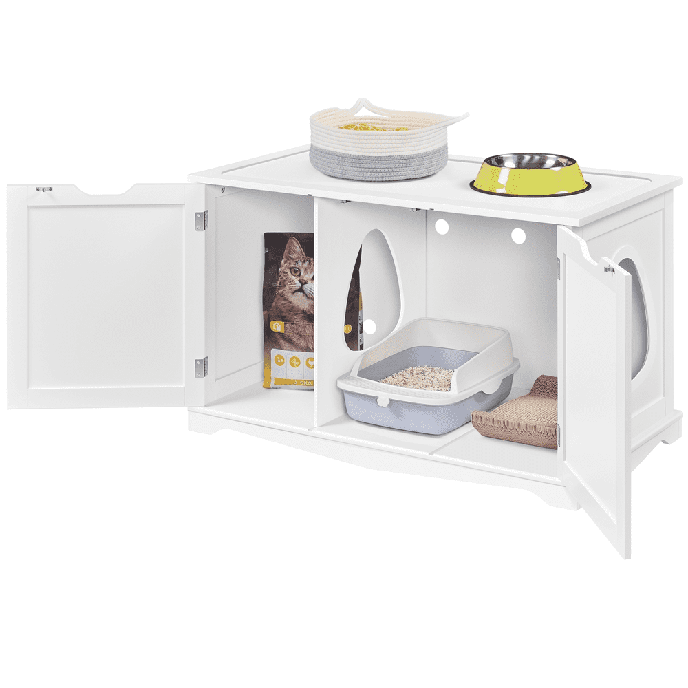 Renwick Wooden Cat Litter Box with Divider, White