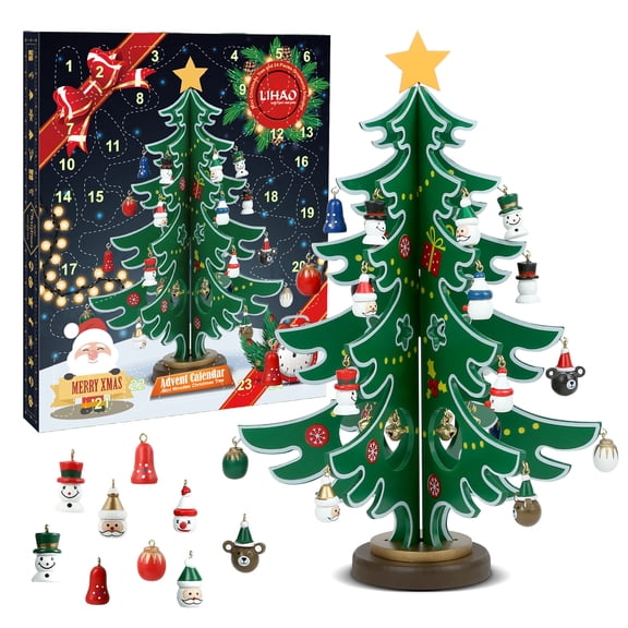 Naler Christmas Advent Calendar, 24 Days Tabletop Christmas Tree Countdown Calendar with 24PCS Ornaments for Party Favors, Classroom Prizes Xmas Gift