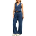 thumbnail image 2 of INSPIRE CHIC Women's Denim Jean Vest Top and Jeans Denim Set 2 Piece Outfits L Dark Blue, 2 of 5