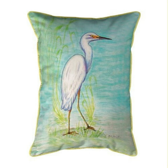 Betsy Drake Interiors Coastal Snowy Egret Indoor/Outdoor Lumbar Pillow