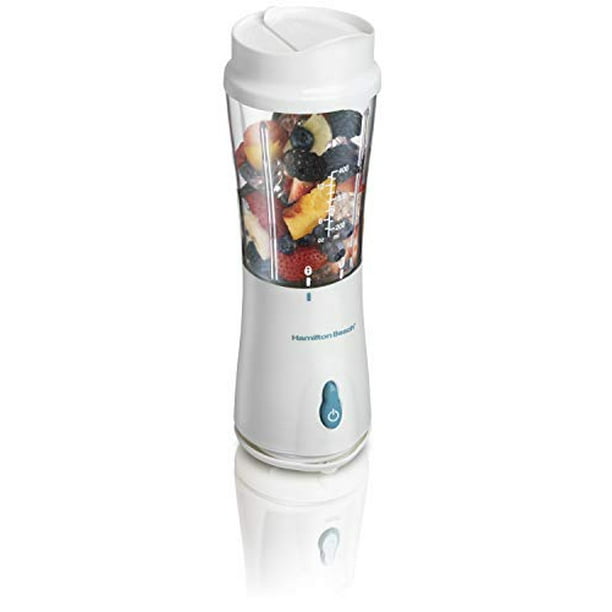 Hamilton Beach - Batidora personal con taza de viaje de 396 g y tapa, Blanco, 2 frascos, 1