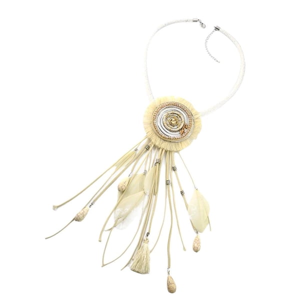 Declaración de India Tribe Collar con Colgante de Borlas étnicas - - Blanco Hugo Collar Bohemian Dreamcatcher