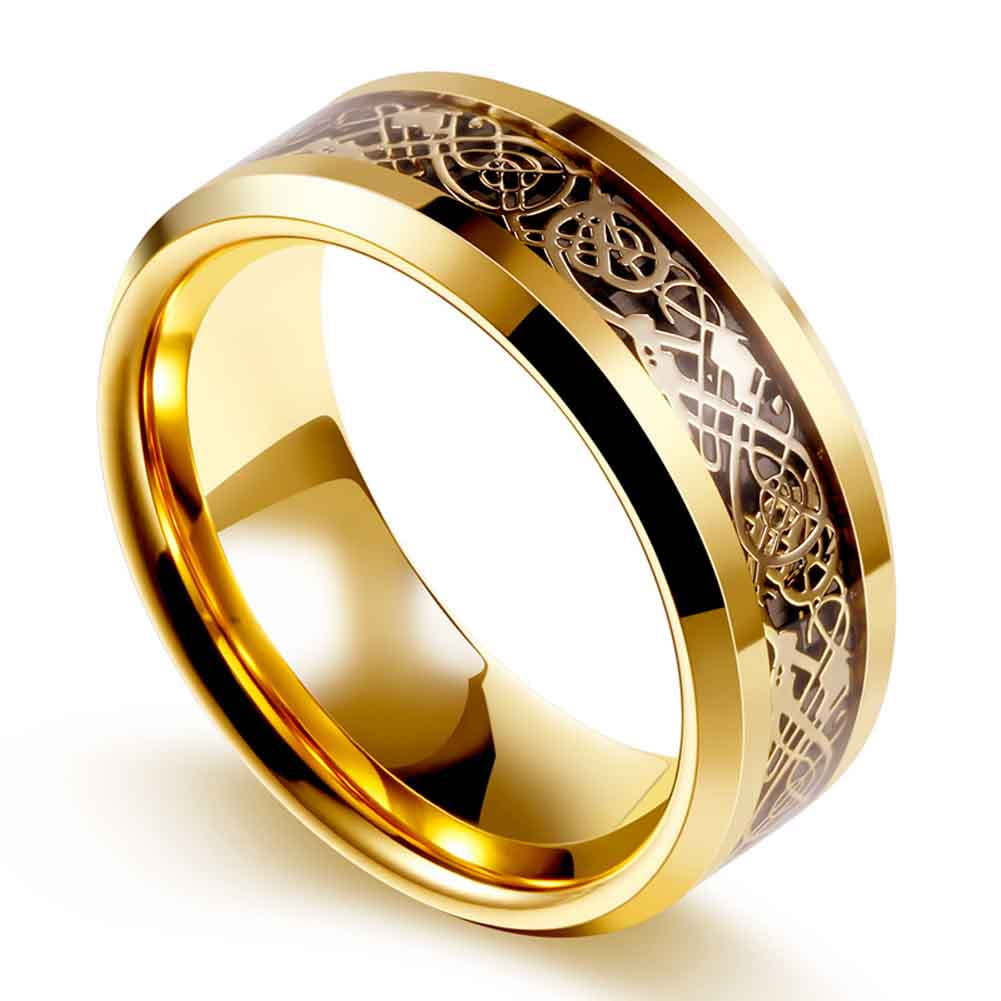 GY Yellow Gold Plated 8mm Titanium Steel Mens Ring Men Wedding Band Man