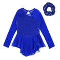 thumbnail image 4 of Yanarno Robe de Patinage Artistique à Sequins pour Filles, Robe de Danse Lyrique en Maille, Jupe de Gym, Justaucorps Bleu Royal 4, 4 of 7