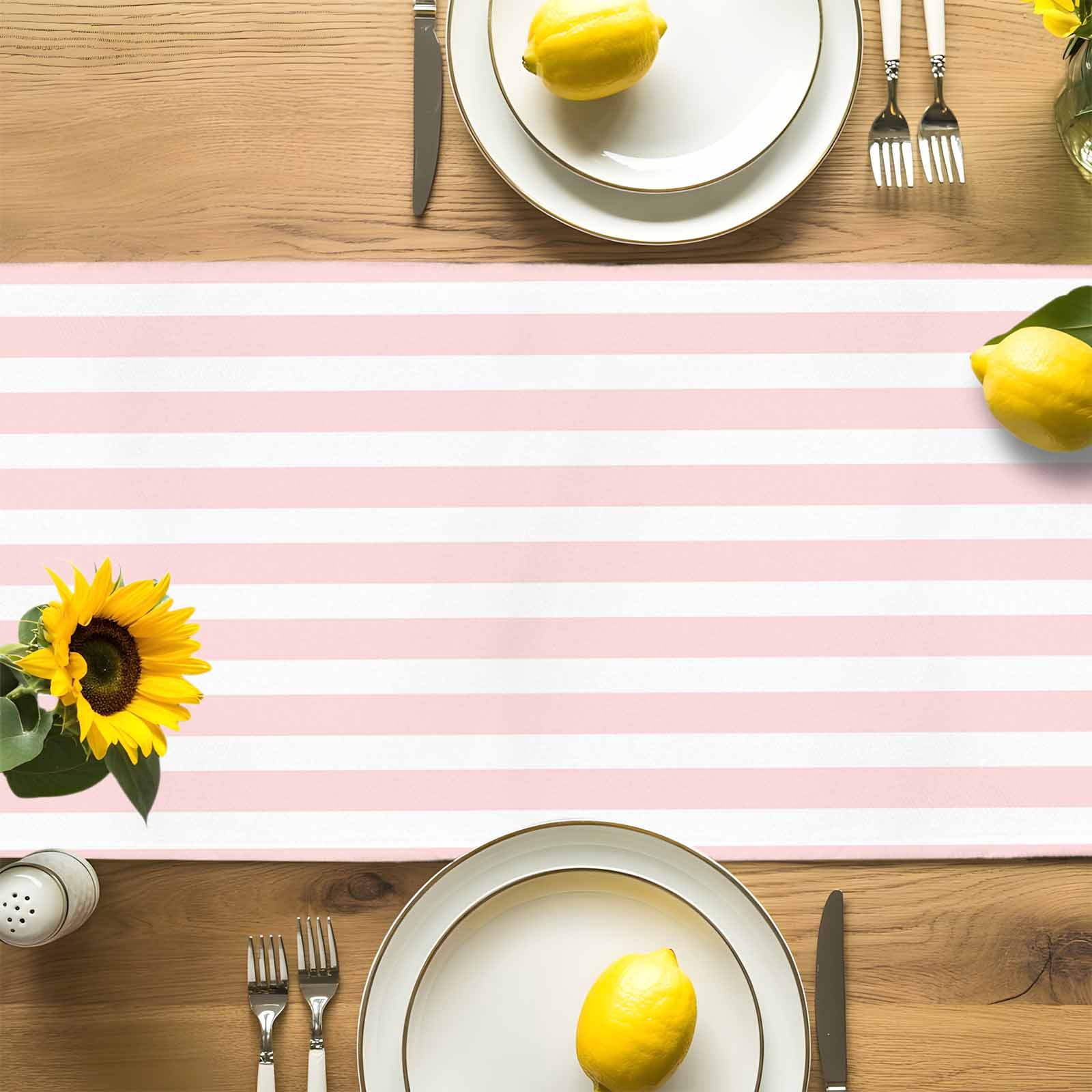 Classic Pink Stripes Table Runner 90 Inches Long, Geometric Vertical Striped Table Runners Tabletop Scarf Kitchen Dining Tables Decoration for Home Party Indoor Outdoor