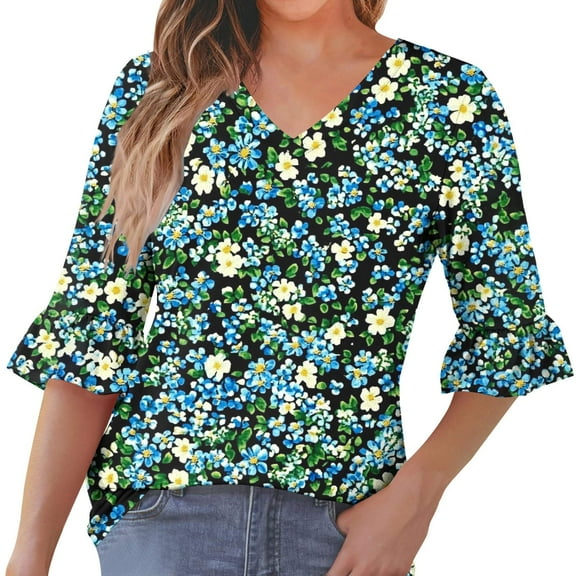 SHE IS Womens 3/4 Sleeve Tops, Women Shirts Long Sleeve Cute 2x Womens Long Sleeve Tops Cotton V Neck White Blouse for Women 3/4 Sleeve Tunic Tops Women Dressy