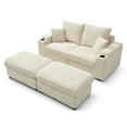 thumbnail image 5 of Corduroy Modular Sofa Set with Storage Ottomans & Cup Holders - Space-Saving Sectional for Small Living Rooms, Bedrooms, and Home Offices, Cream, 5 of 6