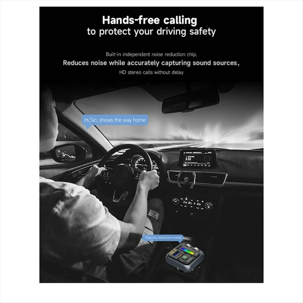 Bluetooth 5,3 Transmisor FM Adaptador de Coche Cargador de Coche 42W PD30W HIFI Efecto de Sonido Inalámbrico Manos Llamada USB Reproductor de MP3