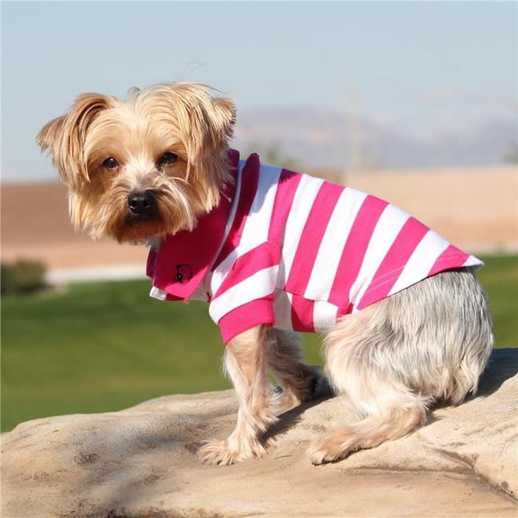 Doggie Design SDP-PYW-XL Striped Dog Polo, Pink Yarrow & White - Extra Large