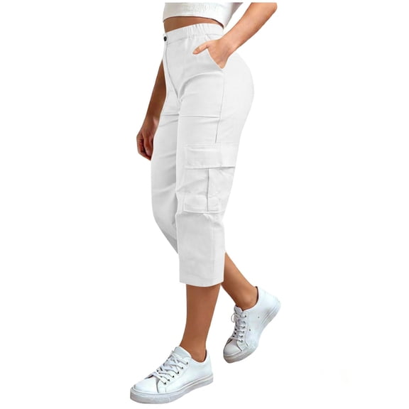 ShomPort Cargo Pants for Women Capri Cargos High Waisted Streetwear Summer Casual Lounge Capris Pants with Multi Pockets