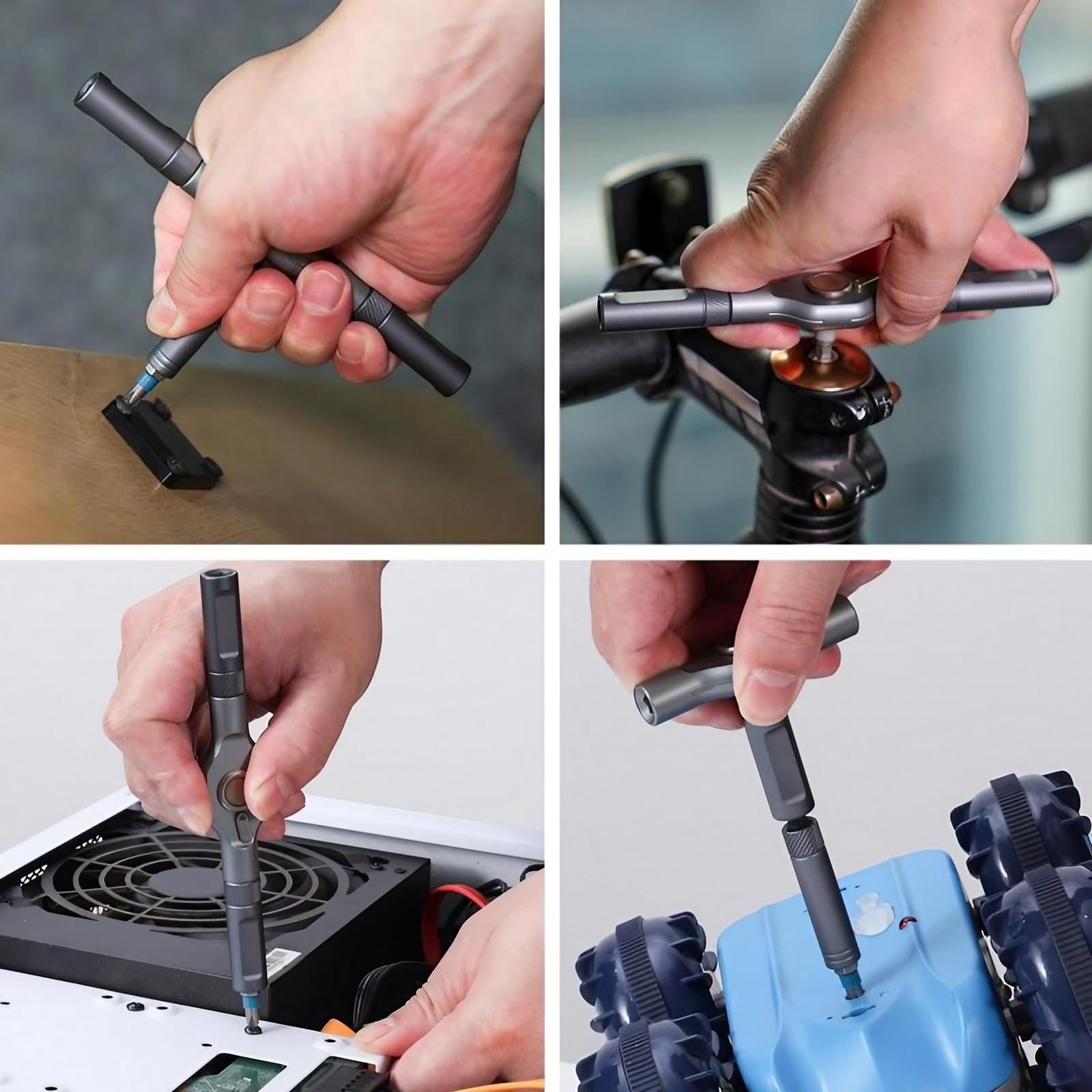 This 24-in-1 multi-functional ratchet screwdriver set includes an ergonomic handle and is suitable for home repairs and DIY projects.