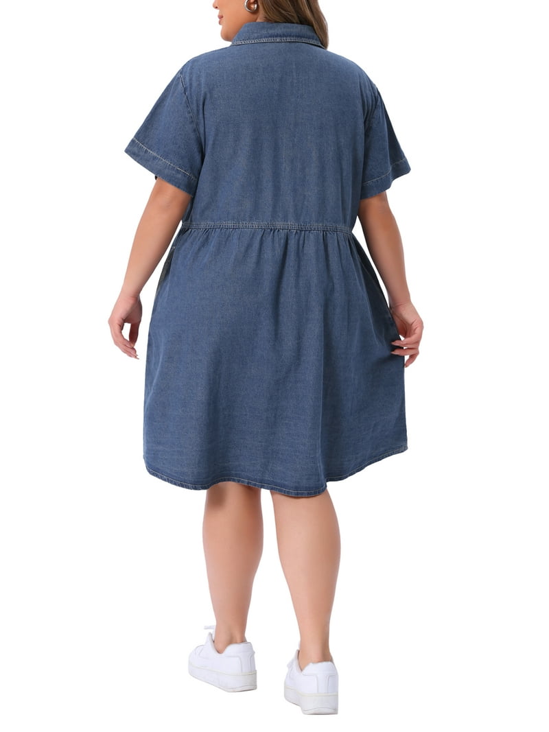 Agnes Orinda Women's Plus Size Babydoll Denim Dress Tiered Button Down Lapel Short Sleeve Casual Jean Shirt Dresses with Pockets 4X Gray Blue - Walmart.com Agnes Orinda Women's Plus Size Babydoll Denim Dress Tiered Button Down Lapel Short Sleeve Casual Jean Shirt Dresses with Pockets 4X Gray Blue - Walmart.com