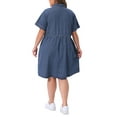 thumbnail image 3 of Vestido babydoll de mezclilla para mujer de talla grande Agnes Orinda, con cierre de botón, solapa, mangas cortas, vestido de camisa de jean casual con bolsillos 3X gris azul, 3 of 8