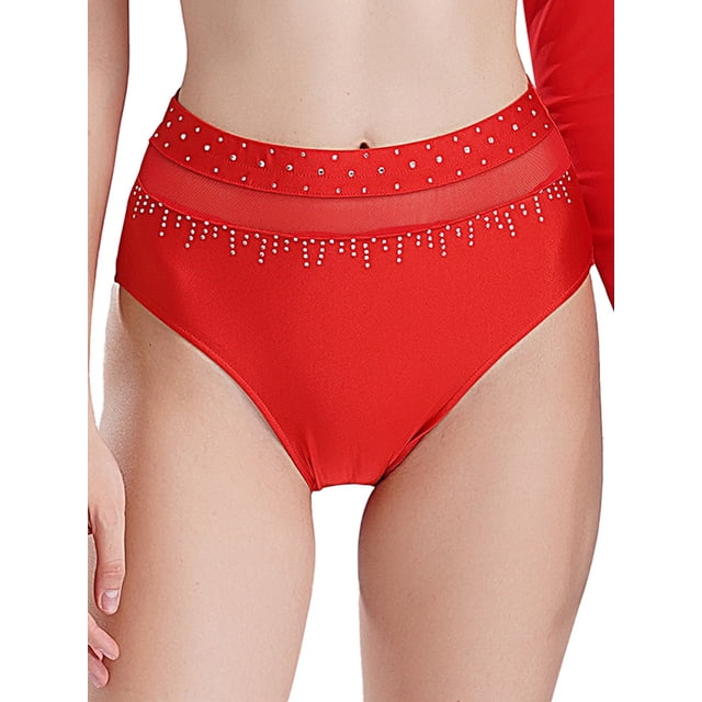 RUNQHUI Shorts de Danse Brillants pour Femmes Ceinture Élastique Boxeurs Lyriques Rouge TTG