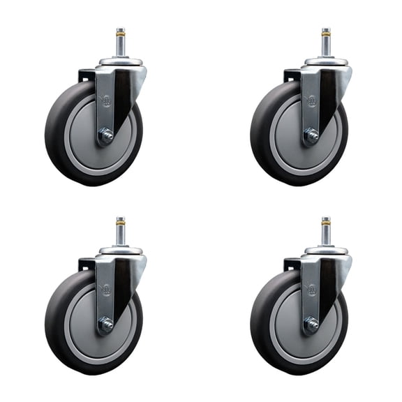 5 Inch Thermoplastic Rubber Wheel Swivel 7/16 Inch Grip Ring Stem Caster Set SCC