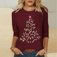 thumbnail image 2 of Bcresic Christmas Shirts for Women Glitter Light Up Xmas Tree 3/4 Sleeve Tops Cotton Crewneck Pullover Blouse Cute Classic Basic Tee Shirt Christmas Holiday Gifts Tunic Tshirt,#01_Wine,XX-Large, 2 of 4