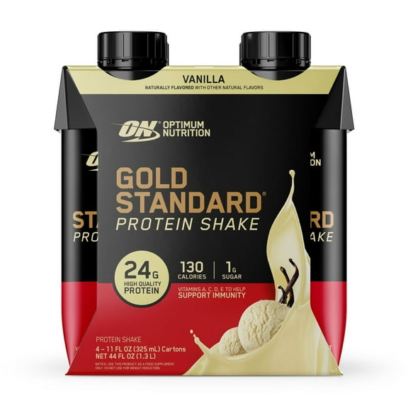 Optimum Nutrition Gold Standard Protein Shake, Vanilla, 24g Protein, Ready to Drink, 4 Count