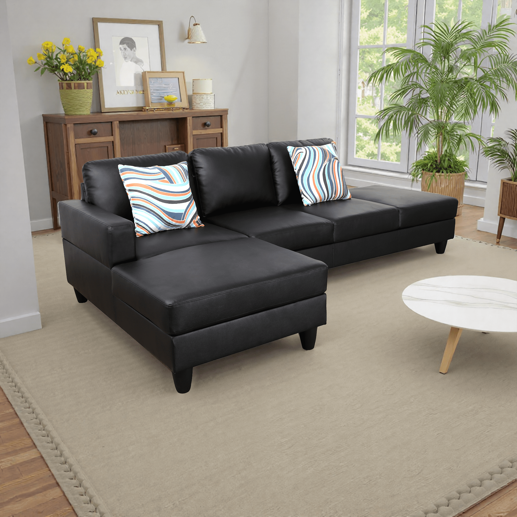 MAYEERTY Superior Black Semi-PU Modern Adult Couch Living Room Sofa Set