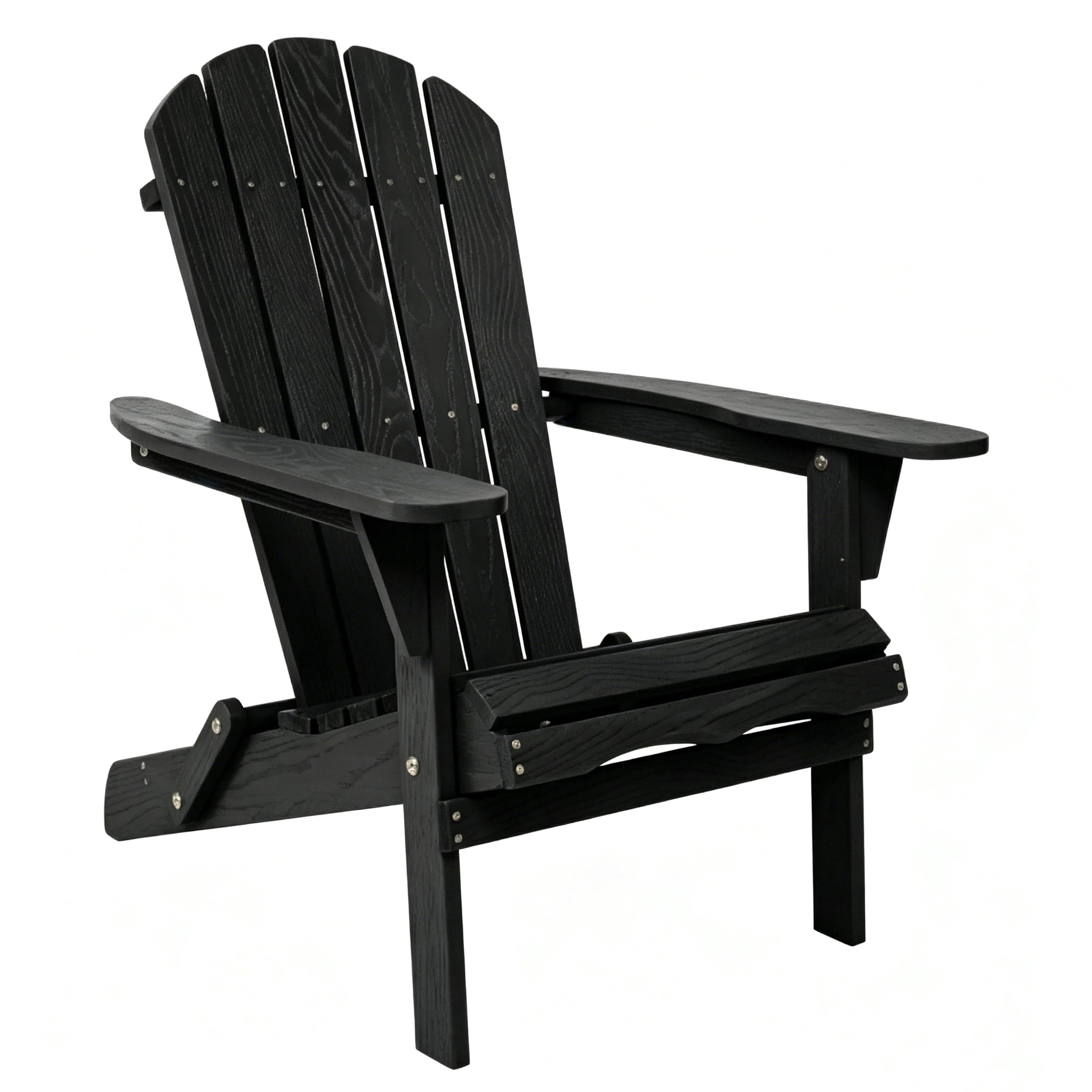 AISWORD Outdoor Folding Embossed Adirondack Chair Set of 2, Pre-Assembled BackRest Wood Lounge Chair, Black