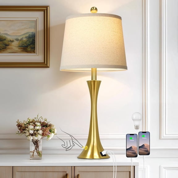 27.5" Lamps for Living Room, Control 3-Way Dimmable Bedside Nightstand Lamps Bedroom Lamp,Modern Table Lamp with USB A C Ports,Tall Lamps for Living Room End Table(1Pack)