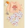 thumbnail image 2 of GXFC Toddler Girl Thanksgiving Outfits Set Clothes 6M 12M 18M 2T 3T 4T Kids Girls Long Sleeve Letter Print Sweatshirt+Pie Print Flare Pants 2Pcs Thanksgiving Clothing for Children Girl, 2 of 8