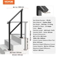thumbnail image 3 of VEVOR Handrails for Outdoor Steps, 2-3 Step Stair Hand Rail Kit, Transitional Carbon Steel Railings with Installation Kit, Stair Rails for Seniors, Concrete Steps & Porch & Deck, Black Square Tube, 3 of 9