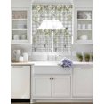 thumbnail image 3 of Watercolor Floral Swag Kitchen Curtains Sets for Windows 24 Inch Length, Spring Flowers Birds Plants Gray Plaid Short Window Curtain Panels Swags Valances and Tiers 3 Piece Set for Cafe/Dining Room, 3 of 5
