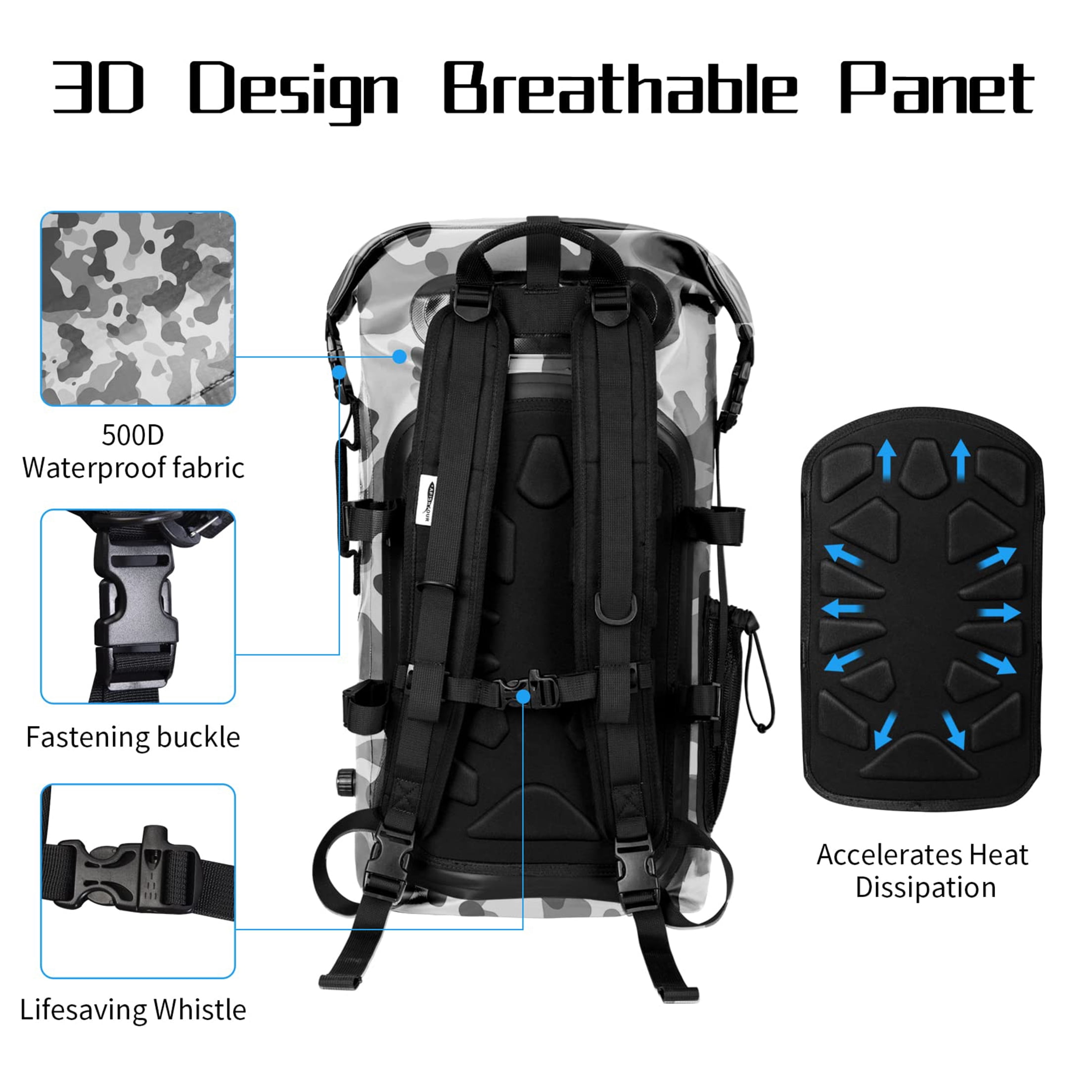 AFISHTOUR Dry Bag Waterproof Backpack, 35L Roll Top Floating Dry Backpack for Kayaking, Hiking, Camping, Travel (Grey)