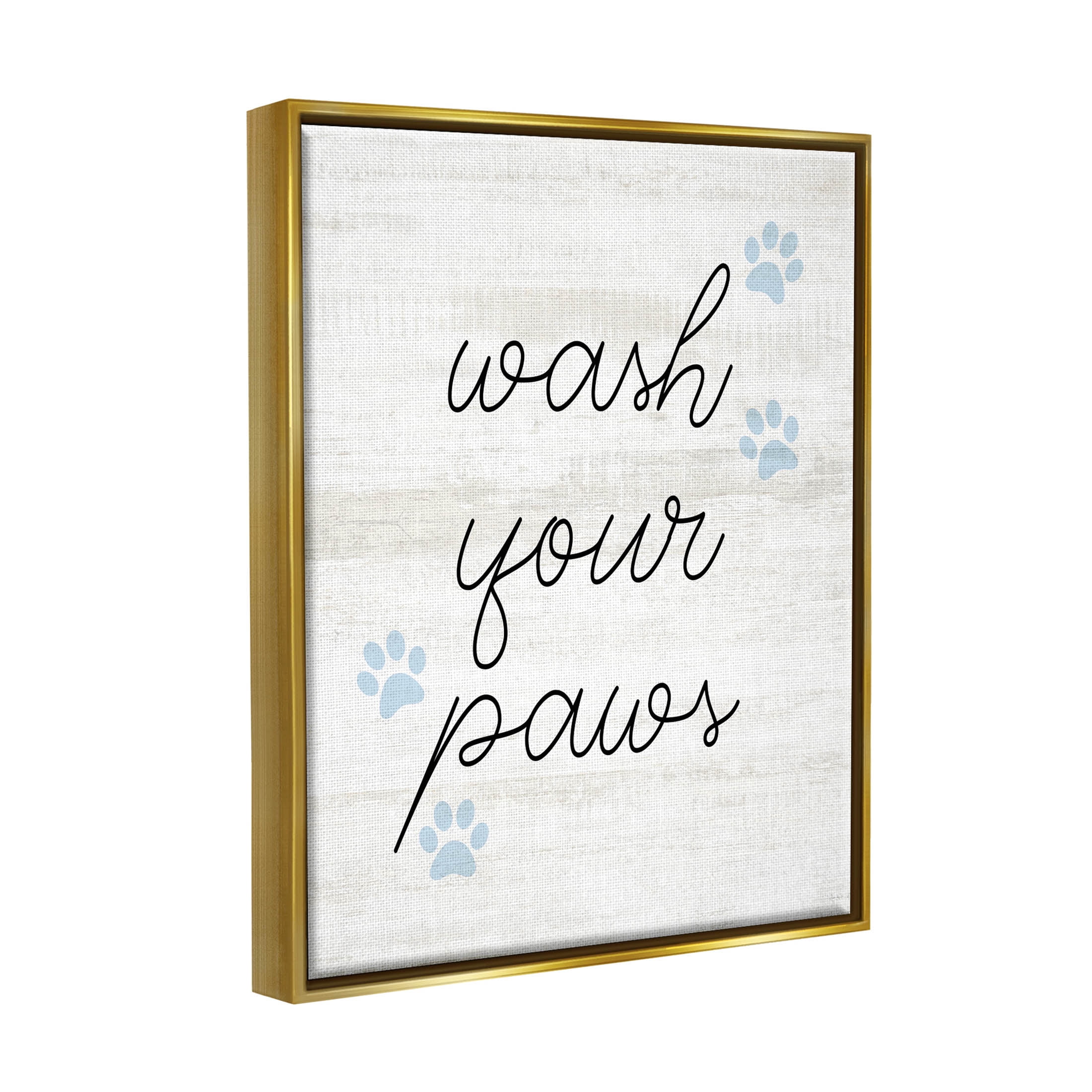 Wash Your Paws Pet Shapes Typography Graphic Art Metallic Gold Framed Art Print Wall Art