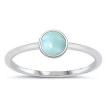 CHOOSE YOUR COLOR Round Larimar Ring .925 Sterling Silver Band Blue CZ Jewelry Female Size 10