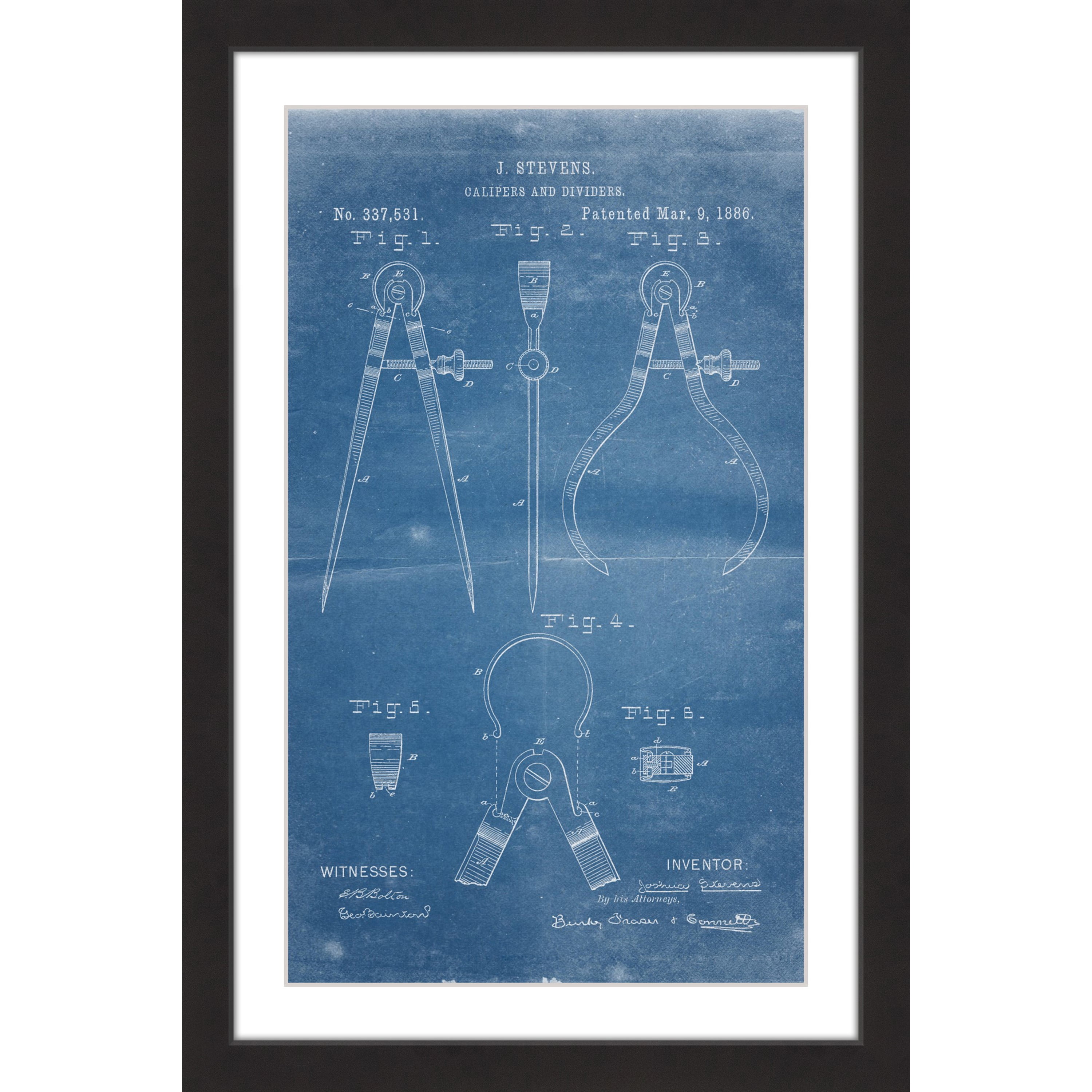 "Calipers 1886 Blueprint" Framed Painting Art Print