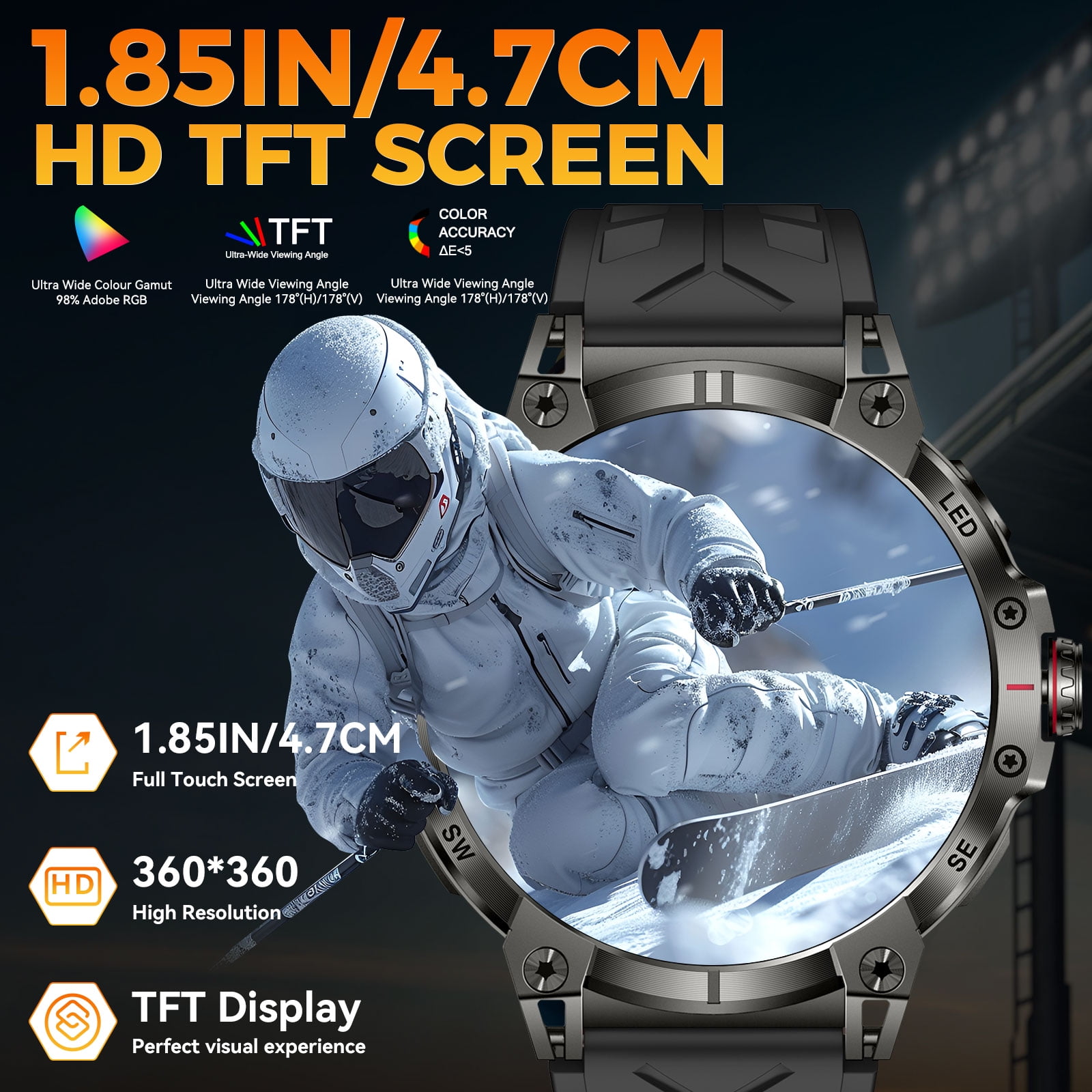 XAXRE KC89 Smart Watch for Men(Answer/Dial Calls)with LED Flashlight 760mAh Battery 100+ Sports Modes Sport Watch 1.85'' HD Smartwatches for iOS Android, 1pc
